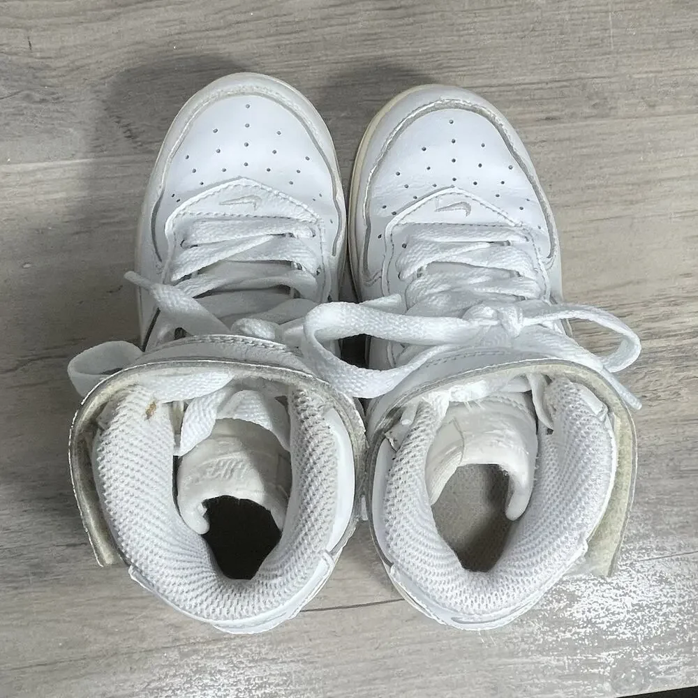 Nike Air Force 1 Mid Boys Size 10C Triple White Athletic Leather Shoes Sneakers